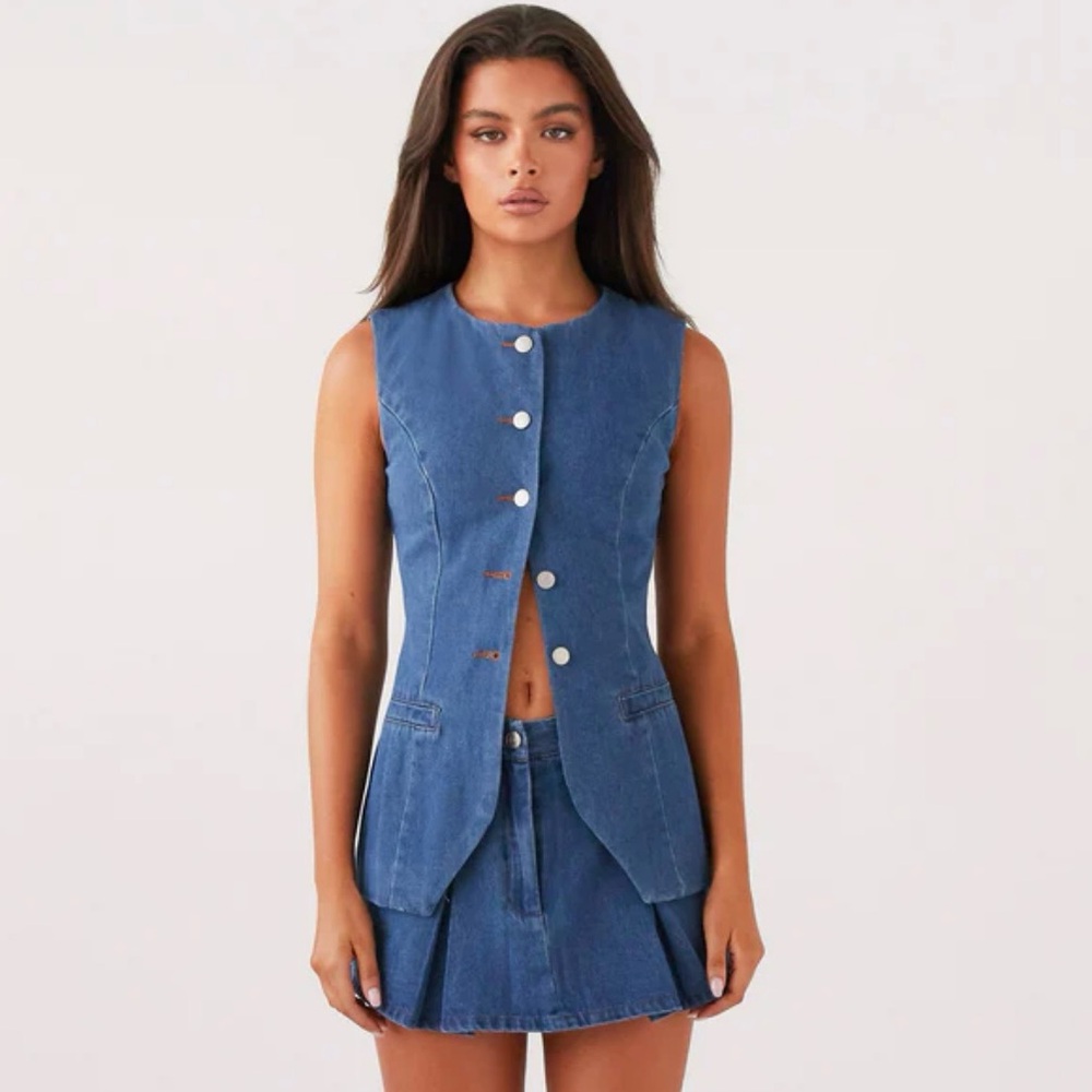2 piece denim vest and skirt SET